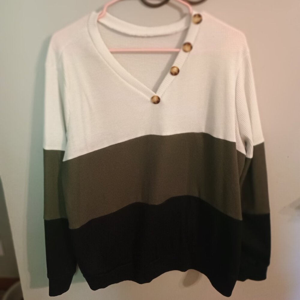 Shein 1x waffle top long sleeve Vneck shirt